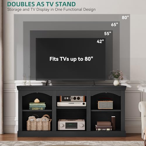 YITAHOME Farmhouse TV Stand with Adjustable Shelf for Living Room, Black | Entertainment Center with Adjustable Shelf, for 65 Inch TVs, for Living Room, Large Console Design, Farmhouse Style
