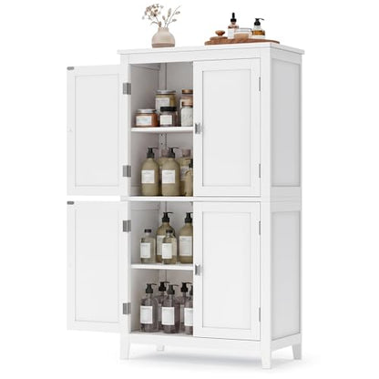SONGMICS HOME Freestanding Storage Cabinet, Floor Cabinet with Elevated Legs, Metal Handles, for Living Room, Kitchen, Bathroom, White