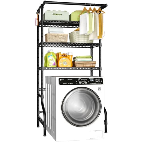 U11 Over Washer and Dryer Shelves, 3 Tiers Laundry Room Storage and Organizer Standing Shelf, Metal Freestanding Clothes Drying Rack, 33.9" W x 19.7" D x 77.6" H, Black