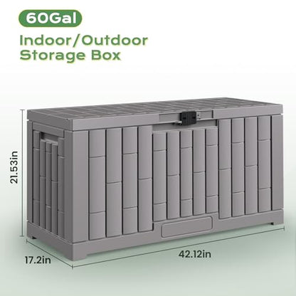 Jocoevol Deck Box 60 Gal, UV Resistant & Waterproof Outdoor Storage Box with Lock, Easy Assemble Storage Bins Container for Pool Patio Garden