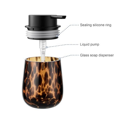 Marble Glass Liquid Soap/Lotion/Hand Sanitizer Pump Dispenser, Refillable for Kitchen and Bathroom Countertop (Amber)