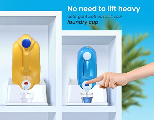 Liquid Laundry Detergent Holder Stand with Drip Tray - 1 Pack - White | Easy Pouring, Rubber Feet, Secure Strap, Angled Stand, Fabric Softener Dispenser for Laundry Room Organization & Storage