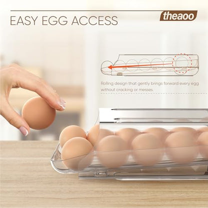 Egg Holder for Fridge, Automatic Rolling Egg Container, Clear, 2Pack
