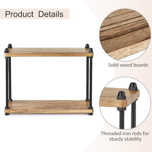 Mkono Bathroom Counter Organizer, 2 Tier Rustic Wood Countertop Sink Shelf | Light Brown, Skincare Makeup Spices Mugs Perfume Holder, Vanity Bedroom Kitchen Coffee Bar Office Storage Decor, Space-Saving