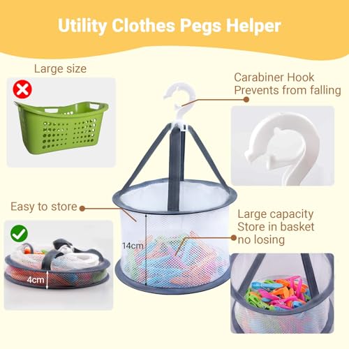48 Pcs Colorful Plastic Clothes Pins with Clothespin Bag, Clothespins Basket Heavy Duty Laundry Clothes Pins Clips with Springs, Clothes Drying Line Pegs Towel Clips Picture Clips Food Clips