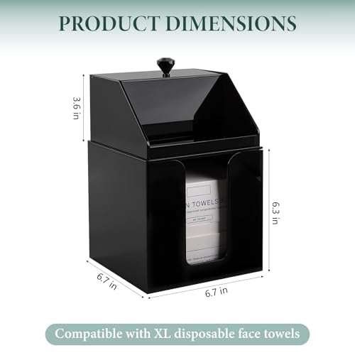 Anyoifax Disposable Facial Towels Storage Double Layer Acrylic Box, Black | Face Towelettes Holder with Clean Skin Club Clean Towel XL Cotton Pads Container Qtip Bin for Bathroom Counter
