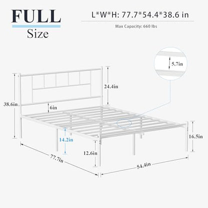 VECELO Full Metal Platform Bed Frame with Headboard, Heavy Duty Steel Slat Support, Under Bed Storage,No Box Spring Needed, Easy Assembly