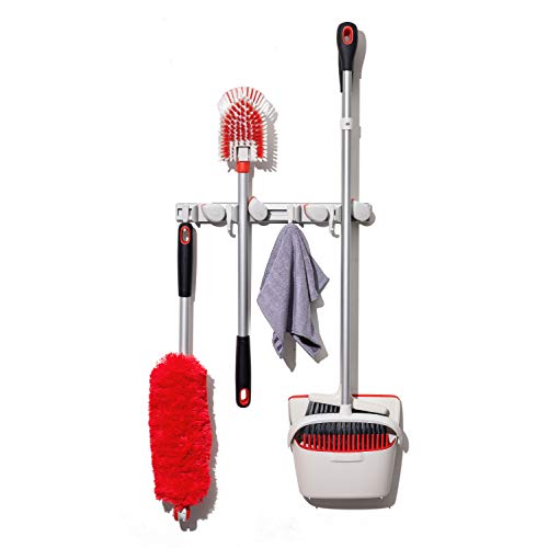 Good Grips Wall-Mounted Mop and Broom Organizer (White | Plastic)