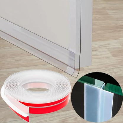 T-Shaped Door Draft Stopper (20FT, Clear Silicone) – Weather Stripping Seal for Side of Door Frame, Blocks Cold Drafts & Reduces Noise, Double-Sided Adhesive