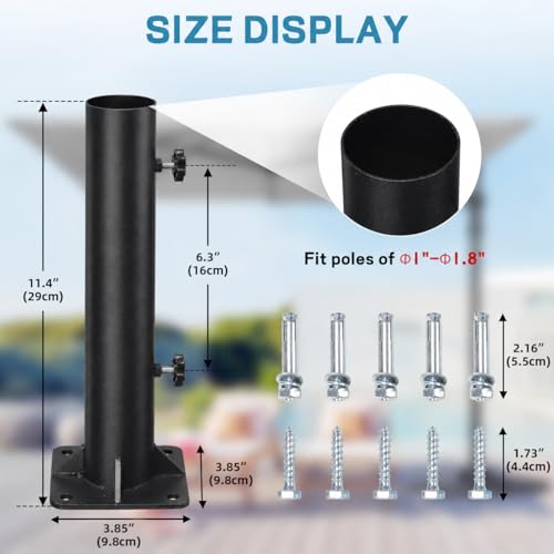 Patio Umbrella Base, Heavy Duty Deck Umbrella Mount, Outdoor Umbrella Flag Pole Holder Stand Base for 1"-1.8" Pole, Umbrella Base for Pool, Entryway, Patio Table, Balcony, Decks, Docks, Backyard 1PC