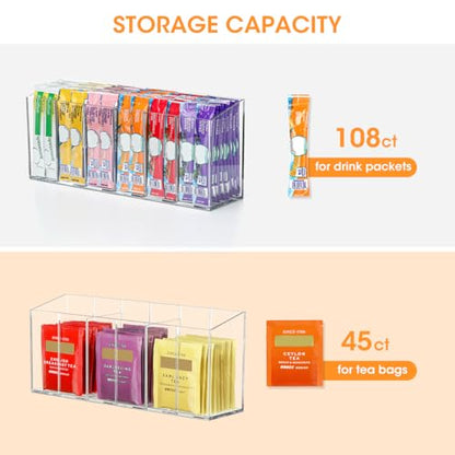 AIEVE Drink Packet Organizer, Mountable Water Packet Organization Holder with Adhesive & Magnetic Sticker, Pantry Organizers Kitchen Storage for Countertop Table Fridge Cabinet