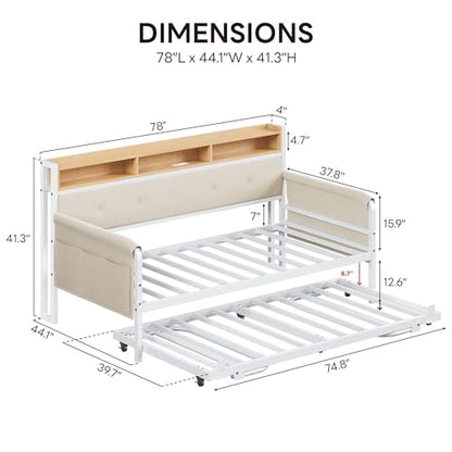 LIKIMIO Daybed with Trundle, Twin Bed Frame,White