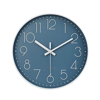 12 Inch Silent Non-Ticking Battery Operated Quality Quartz Round Wall Clock Modern Decor Clock for Home Office Bedroom Bathroom(Cerulean/Blue Color)
