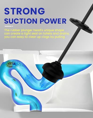 Dowry Toilet Plunger with Holder for Bathroom Black 18.7In | Hidden Toilet Bowl Cleaners Long Handle with Cover Powerful Force Suction Cup Heavy Duty Deep Cleaning