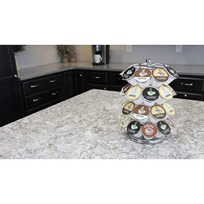 Nifty K Cup Holder – Compatible with K-Cups, Coffee Pod Carousel | 36 K Cup Holder, Spins 360-Degrees, Lazy Susan Platform, Modern Chrome Design, Home or Office Kitchen Counter Organizer