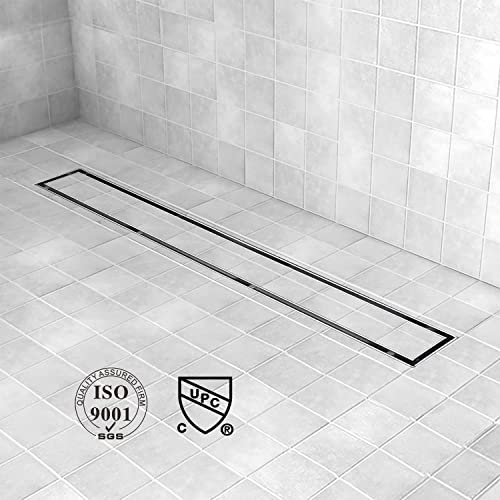 24"Linear Shower Drain Brushed Silver Drain with Tile Insert Grate | AISI 304 Stainless Steel Fast Drainage Rectangle Hidden Shower Trench,Detachable Hair Catcher Easy to install,Leveling Feet