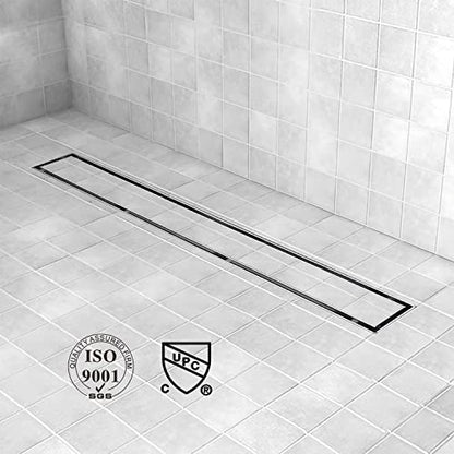 24"Linear Shower Drain Brushed Silver Drain with Tile Insert Grate | AISI 304 Stainless Steel Fast Drainage Rectangle Hidden Shower Trench,Detachable Hair Catcher Easy to install,Leveling Feet