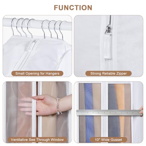 43" Premium Cotton Garment Bag for Hanging Clothes, Breathable Suit Bags for Closet Storage with Extre Large 10" Gusseted & Clear Window, Dust Cover with Zipper for Suits, Jacket, 3 Pack
