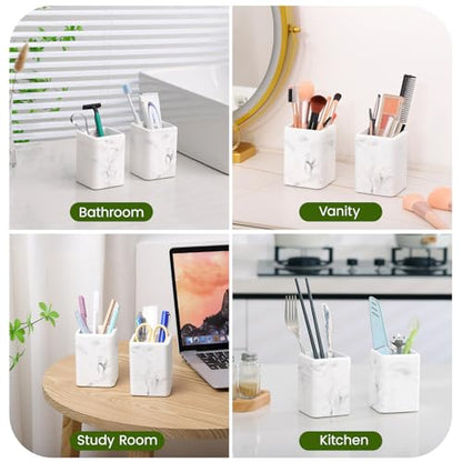 Luxspire Toothbrush Holders, Diatomite, 2 Pack, Marble | Fast Drying, Diatomaceous Earth, Electric Toothbrush Holder, Toothbrush and Toothpaste Holder, Bathroom Organizer Essentials