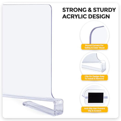 Clear Acrylic Shelf Dividers for Closets Organizer & Storage,8 Pack | Adjustable Vertical Wood Shelf Closet Separators, Keep Clean, for Clothes,Book,Bags, in Bedroom and Kitchen