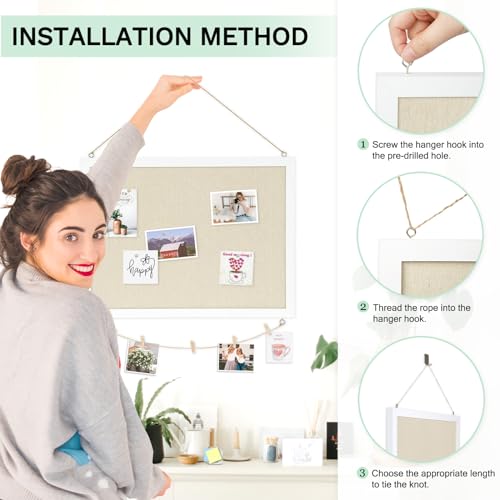 DOLLAR BOSS Double-Sided Bulletin Boards with Linen, 24"x18" Cork Board | Corkboards for Walls, Framed Pin Board, Picture Display Vision Board, For Office Home School, 20 Pushpins 10 Clips