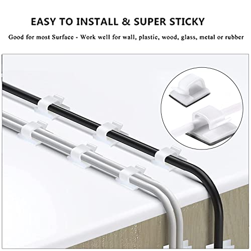 White Cable Management Organizer Kit, 2 Wire Sleeve Protector, 41 Self Adhesive Cable Clips Holder, 10pcs+2 Roll Reusable Cable Ties and 100 Cable Zip Ties for TV Computer Cord Tidy Under Desk