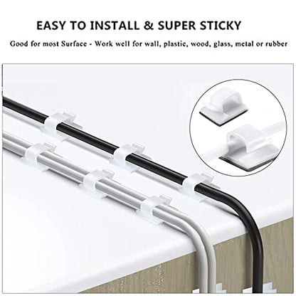 White Cable Management Organizer Kit, 2 Wire Sleeve Protector, 41 Self Adhesive Cable Clips Holder, 10pcs+2 Roll Reusable Cable Ties and 100 Cable Zip Ties for TV Computer Cord Tidy Under Desk
