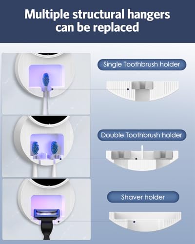 Upgraded UV Toothbrush Sanitizer Holder with Infrared Sensor & Heat Drying, Temracha Wall-Mounted Toothbrush Holder for the Bathroom, LED Smart Display, Fits Toothbrushes & Razor, Portable for Travel