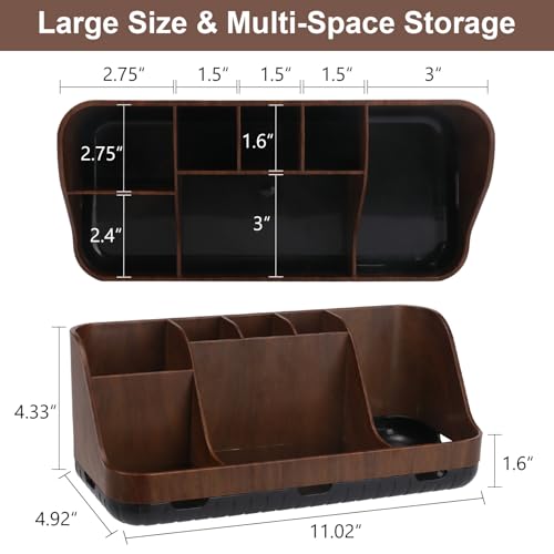 GFWARE Wood Toothbrush Holders for Bathroom Organizer with Drain Holes | Detachable 7 Slots Kid Electric Toothbrush and Toothpaste Holder, Bathroom Sink, Caddy, Tray, Vanity Storage Wood-Look, Brown