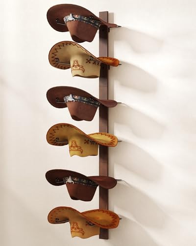 Cowboy Hat Holder, 3-Piece Wall Mount Cowboy Hat Rack for Wall Holds up to 6 Hats – Wooden + Metal Rustic Western DIY Hat Racks for Wall Storage and Home Décor