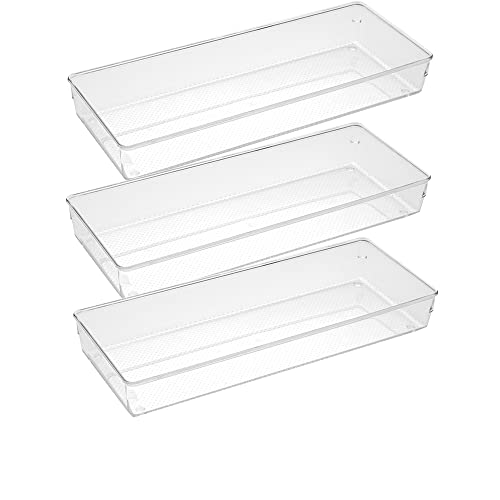 3 Pack Large Clear Plastic Drawer Organizer Tray Cutlery Utensil Makeups Drawer Organizers 15" X 6"