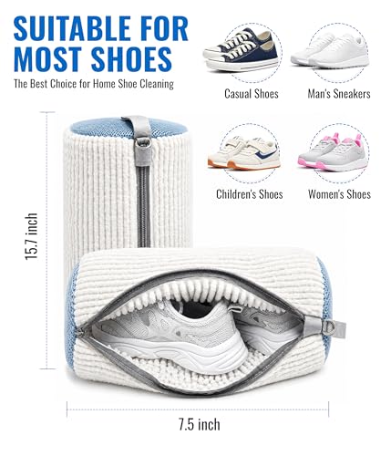 Shoe Washing Machine Bag 2 Pack, Reusable Laundry Shoe Bags for Washer & Dryer, 360° Deep Cleaning Sneaker Bags with Self-Locking Zipper, Shoe Protector for Sneakers & All Shoe Types