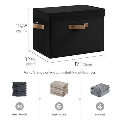 StorageWorks Fabric Storage Bins with Lids, Large Closet Storage Bins | Flip-Top Lid, 3 Handles, Collapsible, Stackable, for Clothes Blankets, Multi-Purpose, Jumbo, Black, 2-Pack