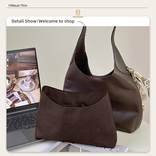 Lightweight Bag Insert for Brooklyn 34, Side Zipper, Chocolate | Bottle Holder and Side Zip, Smooth Satin Interior, Easy-Care Outer Surface, Multiple Color Options, Structured Yet Flexible