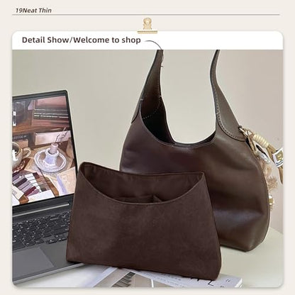 Lightweight Bag Insert for Brooklyn 34, Side Zipper, Chocolate | Bottle Holder and Side Zip, Smooth Satin Interior, Easy-Care Outer Surface, Multiple Color Options, Structured Yet Flexible