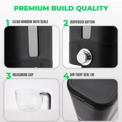 Rice Dispenser 25 lbs I Rice Storage Container 25 lbs with Sponge, Scoop & Measuring Cup I Airtight Rice Container with Lid I Best Food Dispenser Rice Bucket I Cereal Dispenser for Pantry