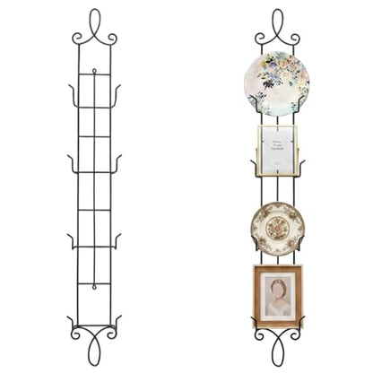 HOHIYA 42" Wall Plate Display Rack 2 Pack 4 Tier Metal Holder Black | Wall-mounted display rack organizes collectible plates artwork and frame while saving space with elegant vertical storage