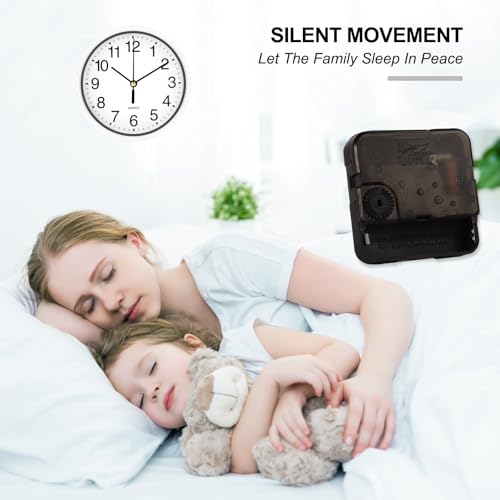 Silent Wall Clock Non Ticking, 6 Inch Wall Clocks Battery Operated, Small Analog Clock for Bedroom Home Office Kitchen Bathroom School, Easy to Read(White)