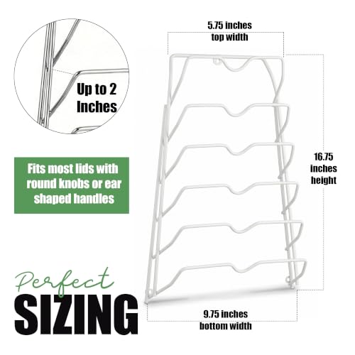 Evelots 6 Pot Lid Organizer for Cabinet Door or Pantry Wall - Closet Door Pots and Pans Lids Holder - Glass or Metal Pan Covers Cabinet Organizer Kitchen Storage - White 6 Tier Lid Rack