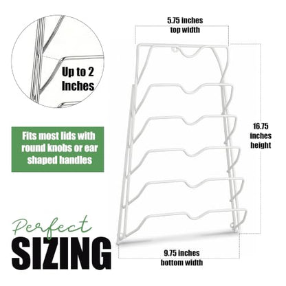 Evelots 6 Pot Lid Organizer for Cabinet Door or Pantry Wall - Closet Door Pots and Pans Lids Holder - Glass or Metal Pan Covers Cabinet Organizer Kitchen Storage - White 6 Tier Lid Rack