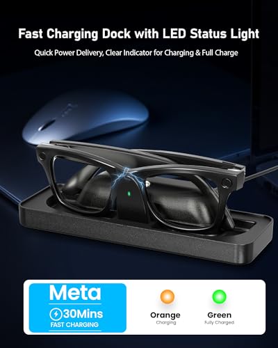 Charging Station Accessories for Ray-Ban Meta & Oakley Meta Smart Glasses | Fast Charger Dock, LED Indicator | Fits Gen 1&2 Wayfarer, Headliner, Skyler | Gen 2 Blayzer/Scriber Optics | HSTN Accessories
