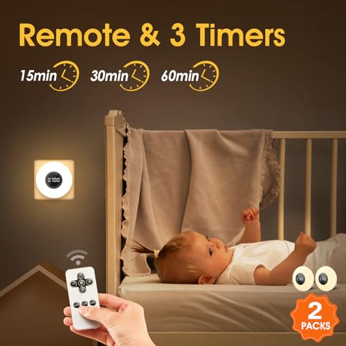One Fire 【2 Pack】 Bathroom Clock,10 Levels Dimmable+3 Light Colors+Remote Shower Clock+Bathroom Shower Timer, 90 Lumen Shower Lights, Aora Night Light, Small Clock Plug in Timer, Dimmable Night Light