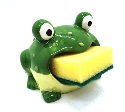 Green Kitchen Decor Cute Ceramic Frog Sponge Holder for Kitchen Sink Ceramic Frog Soap Holder 4.7” Home Decor Fun Novelty Gift