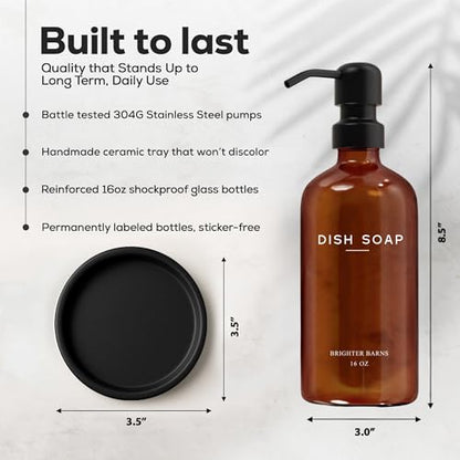 Amber Glass Dish Soap Dispenser for Kitchen Sink (Amber)