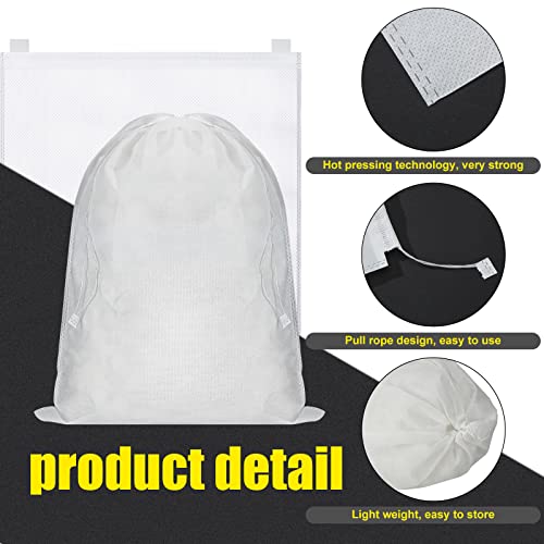 Woanger 40 Pcs Dust Bags for Handbags Drawstring Dust Proof Purse Storage Bags, 2 Size Non Woven Breathable Fabric Shoes Pouch for Purse Backpack Boots Cloth Storage Travel Package Organizer, White