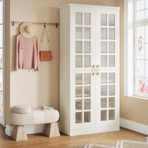 Tribesigns Tall Shoe Cabinet with Doors, 8-Tier Modern Shoe Storage Cabinet | Shoe Rack Cabinet with Adjustable Shelves, Stable and Sturdy, Tall Shoe Organizer for Entryway, Hallway, Closet, White