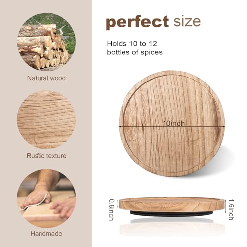 Wood Lazy Susan Turntable Kitchen Decor Round Table Tray, 10" Brown | Waterpoof, Easy clean, Non-slip, Rotating Wooden Decorative Pantry Table Tray for Seasoning, spice, snack