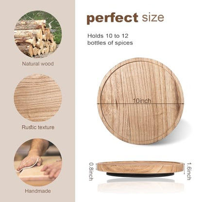 Wood Lazy Susan Turntable Kitchen Decor Round Table Tray, 10" Brown | Waterpoof, Easy clean, Non-slip, Rotating Wooden Decorative Pantry Table Tray for Seasoning, spice, snack