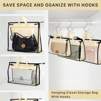 9 Pack Dust Bags for Purses and Handbags, Purse Storage Organizer | Handbag Dust Bags, Clear Handbag Storage Organizer, Purse Cover Hanging Closet Organizer with Zipper, Handles and Hooks