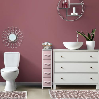 Sorbus Kids Narrow Dresser with 4 Drawers - Vertical Slim Storage Chest of Drawers with Steel Frame, Wood Top & Easy Pull Fabric Bins for Small Spaces, Closets, Bedroom, Bathroom & Laundry